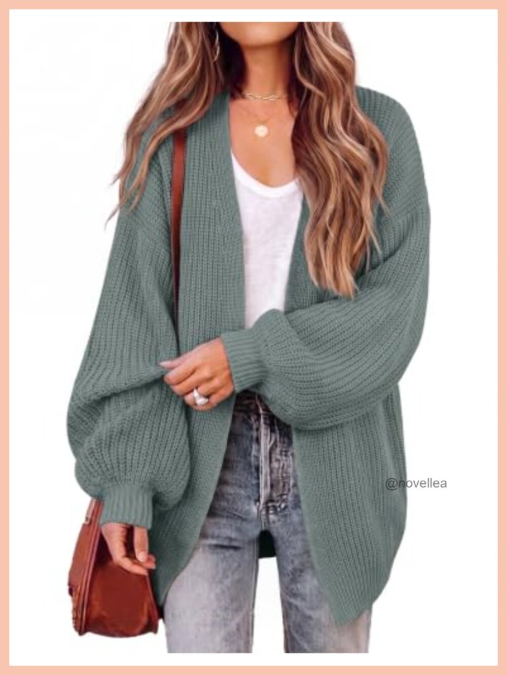 Oversized Chunky Knit Long Sleeve Cardigan Waffle Knit Bell Sleeve Open Front